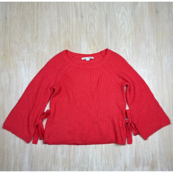 Project Naadam Coral Pink Open Knit Bell Sleeve Tied Bow Pullover Sweater Small - Picture 1 of 15